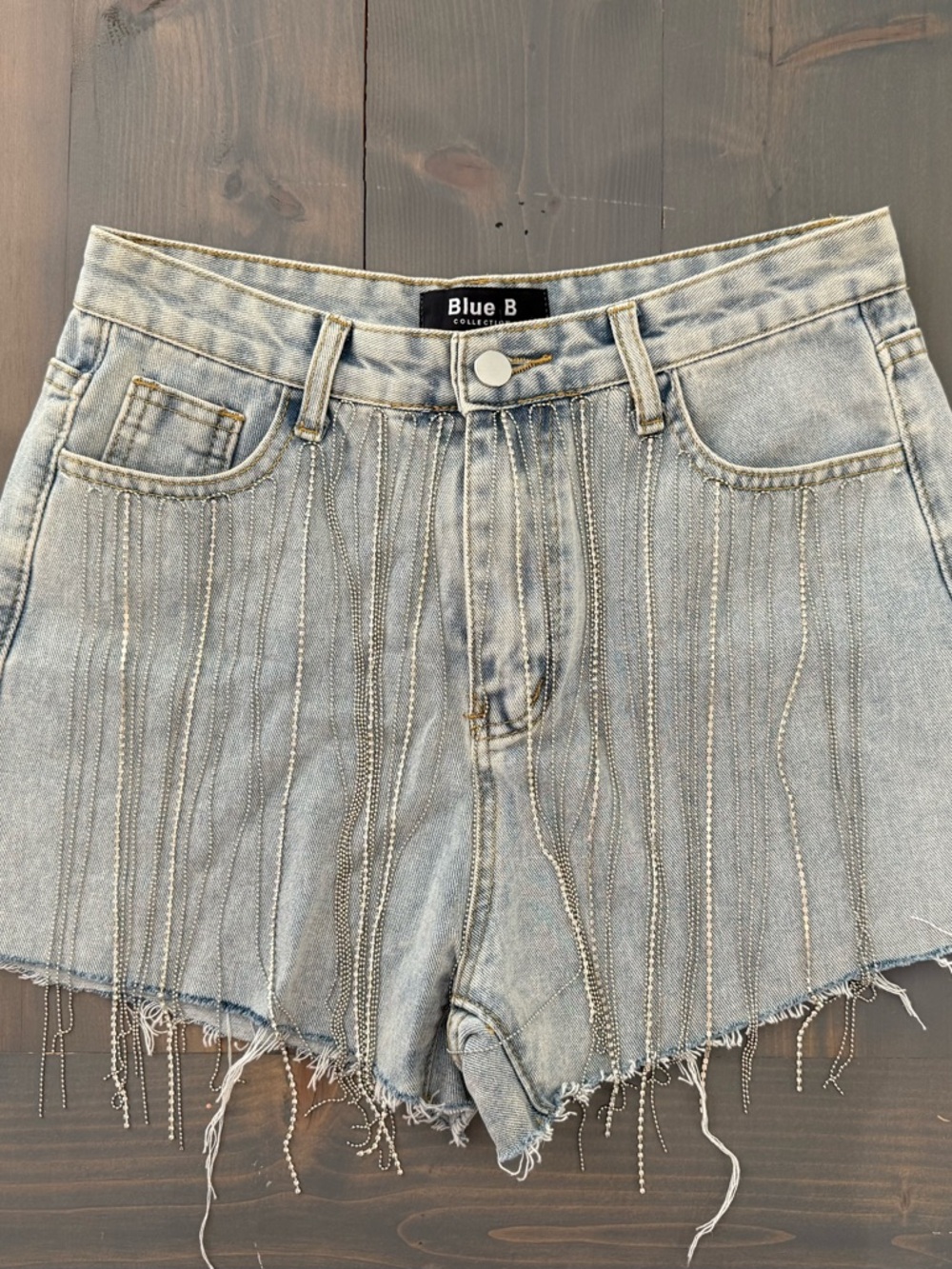 Blue B Collection Light Wash Fringe Denim Shorts Size L